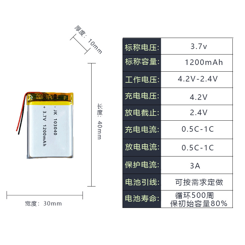 103040/1200mAh 플러스 보호 보드 콘센트