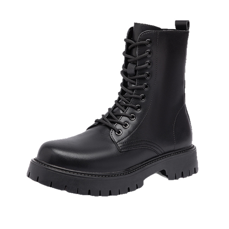 British Style Men's Black Martin Boots With Side Zip Workwear_voghion.com