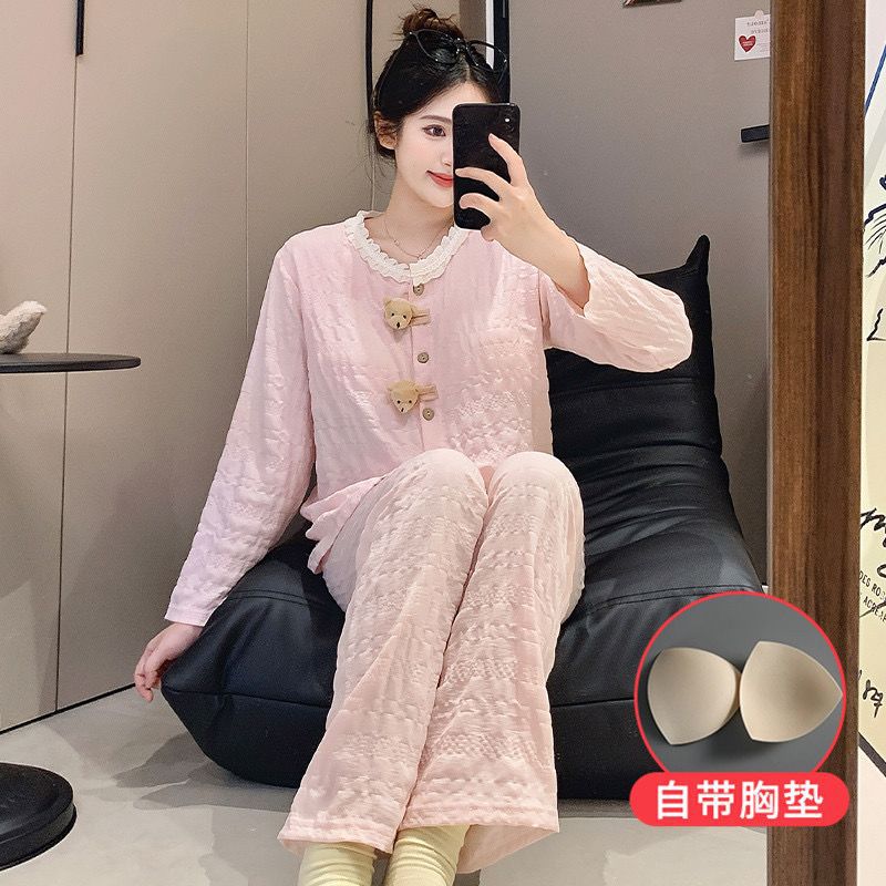 Pijamas de algodón nubes al por mayor transfronterizos cojín de pecho de primavera y otoño delgados pantalones de manga larga lindos dibujos animados set de ropa para el hogar