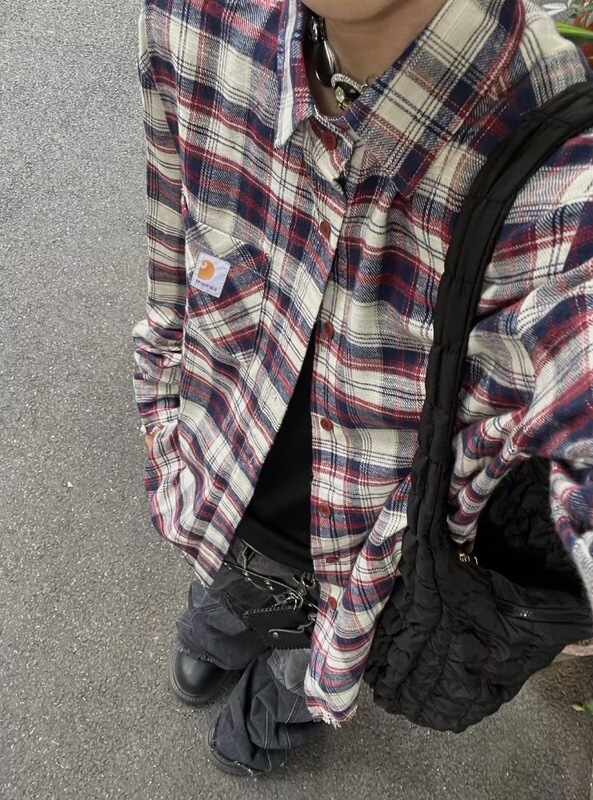 Carhartt Brushed Plaid Heavy-Duty Patchwork Color-Blocked Frayed Long-Sleeve Shirt for Men Carhartt Brushed Plaid Heavy-Duty Patchwork Color-Blocked Frayed Long-Sleeve Shirt for Men