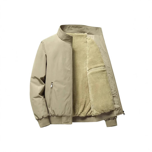 Men's Winter Casual Fleece Lined Thick Jacket, Stand Collar Cotton Padded Oversized Outerwear for Men, Straight Hem