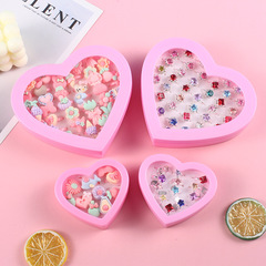 Cartoon Children's Ring Accessory Toy Princess Jewelry Box Plastic Crystal Gemstone Diamond Small Ring Creative Gift