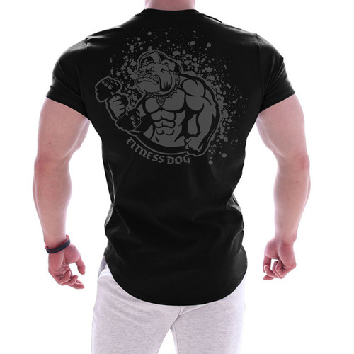 Summer sports quick-drying round neck T-shirt large size printed European and American men's short-sleeved tight running fitness training top