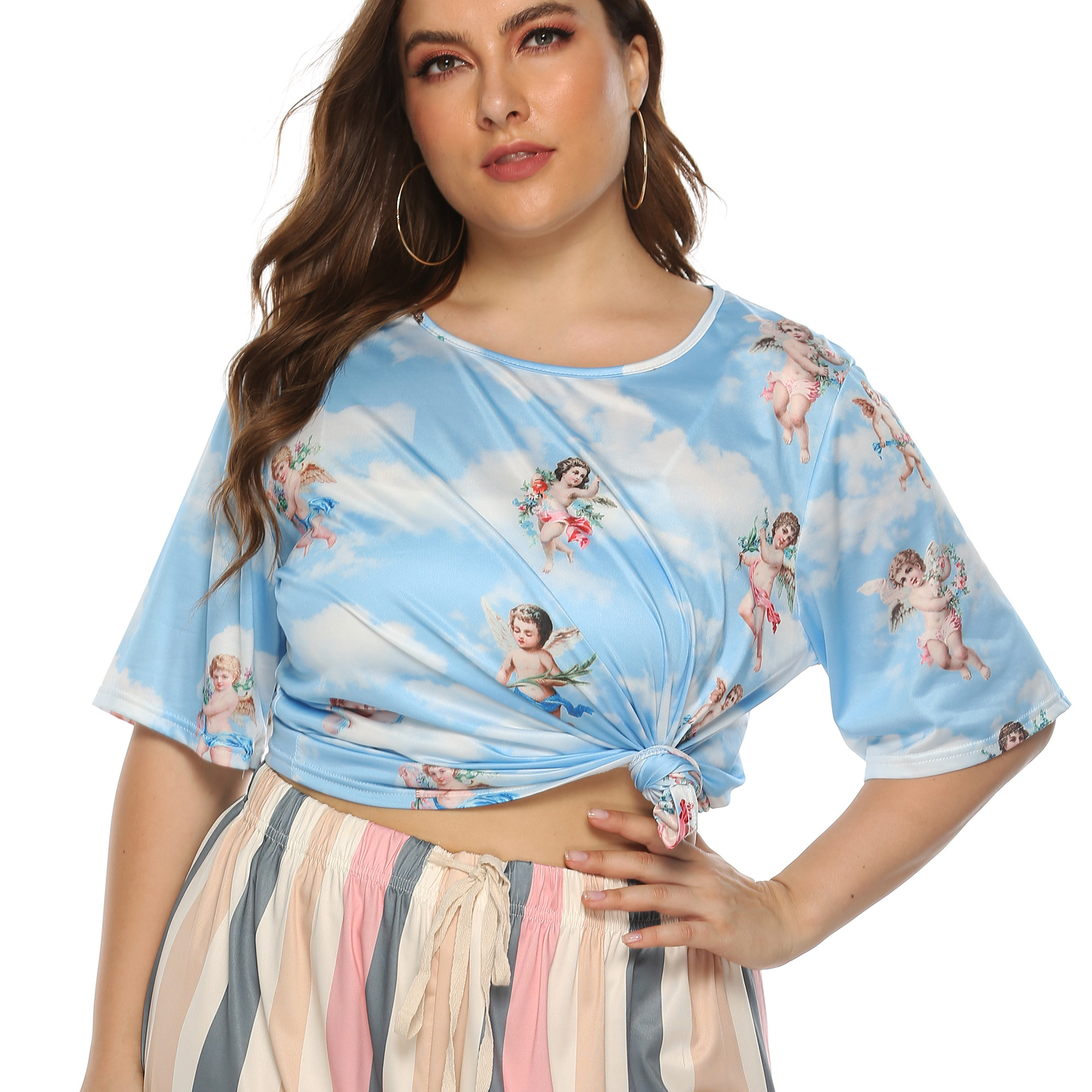 Plus Size Print Home Casual T-Shirt Tops NSOY59404