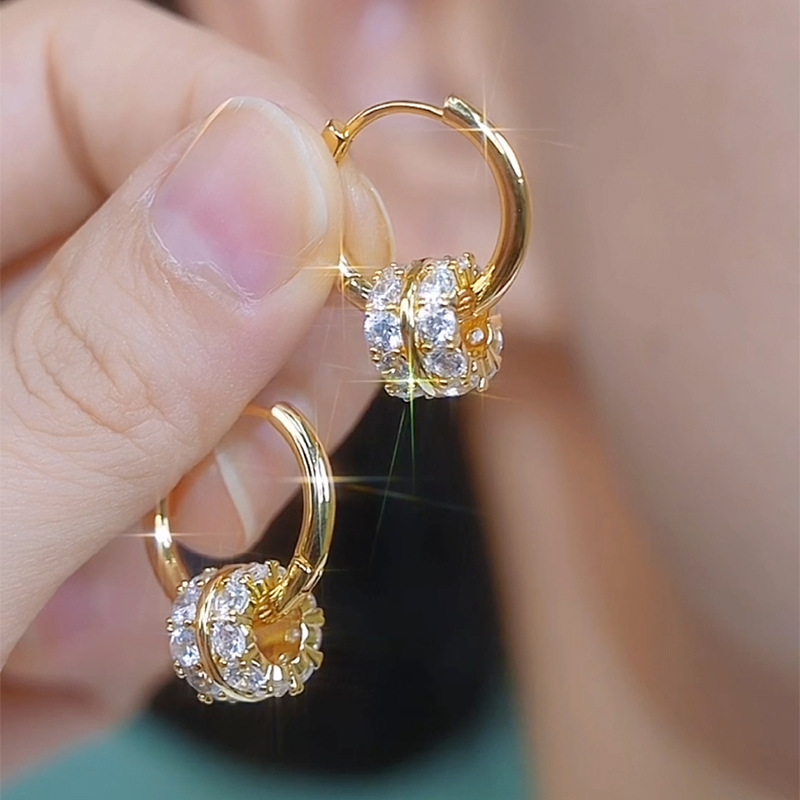 High-grade Full-diamond Rotatable Ring Ear Buckle 2025 New Fashionable Exquisite Light Luxury Elegant All-match Earrings for Women