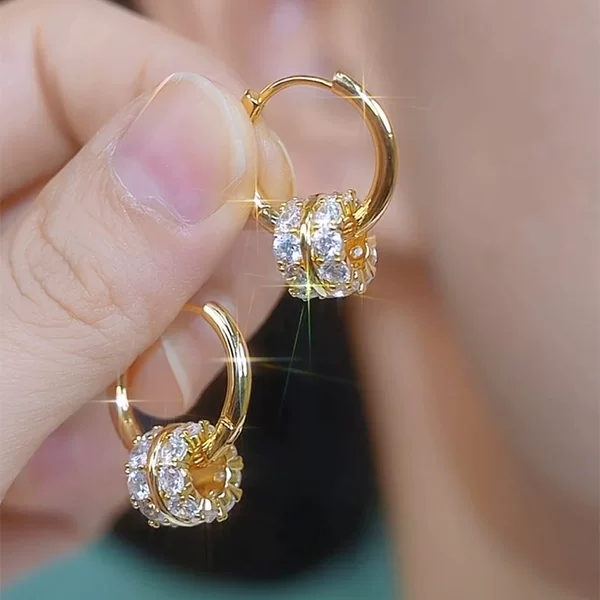 High-grade Full-diamond Rotatable Ring Ear Buckle 2025 New Fashionable Exquisite Light Luxury Elegant All-match Earrings for Women