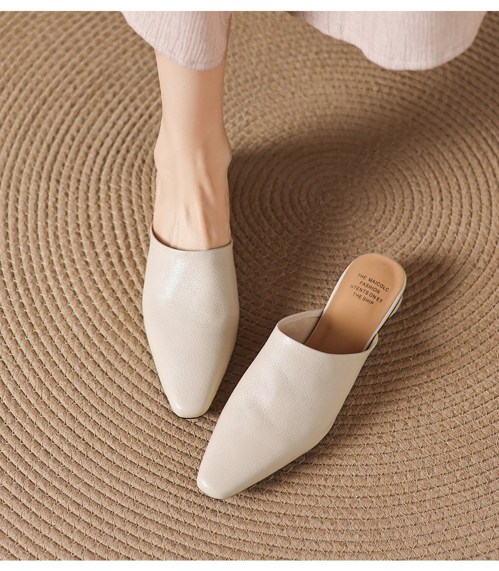 Giày mule nữ da cừu mũi vuông đế bệt — đen chi tiết 9