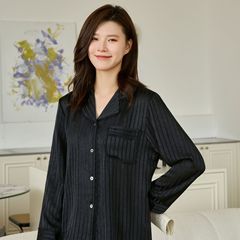 2025新款冰雪丝睡衣女舒适条纹印花长袖长裤高级感可外穿家居服