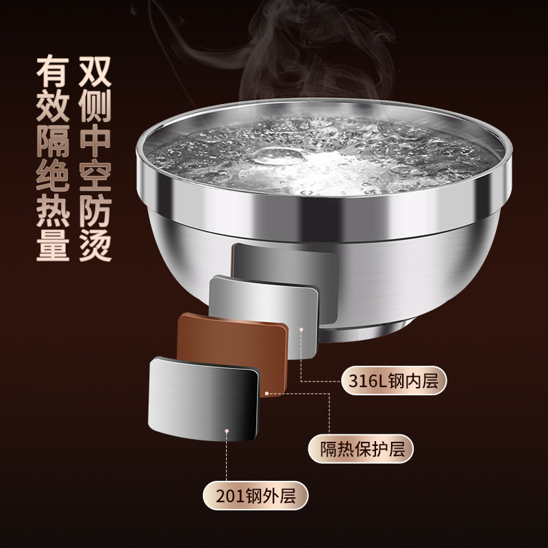 食品級316ステンレス茶碗家庭用シングル二重断熱児童防熱碗個人スープ碗大鉄碗|undefined