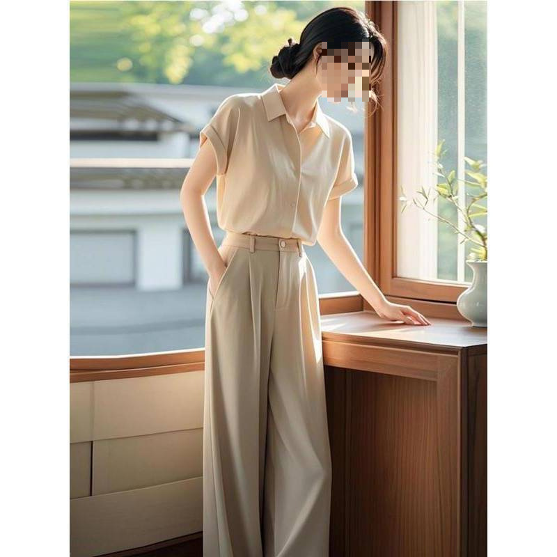 Low-Price Clearance Outlet High-End Stylish Women's Summer Shirt and Pants Two-Piece Set