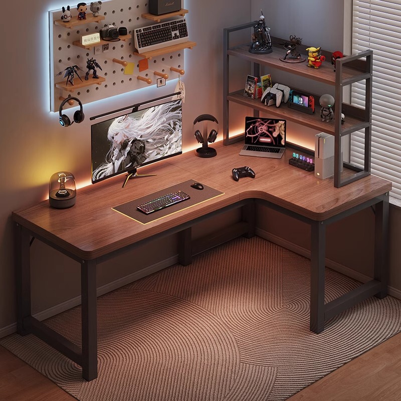 Corner computer desk desktop e-sports table home double desk bookshelf combination bedroom L-shaped corner table game table