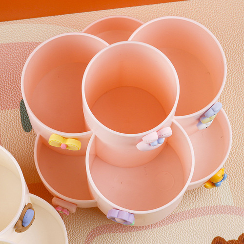 High-looking cartoon rotating pen holder, macaron color multi-grid large-capacity office supplies storage student stationery
