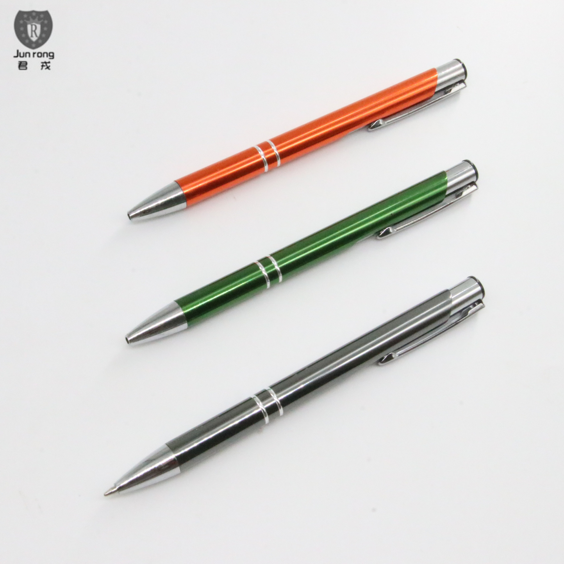 Metal pluma 2 círculos en stock publicidad pluma láser logo recarga Negro