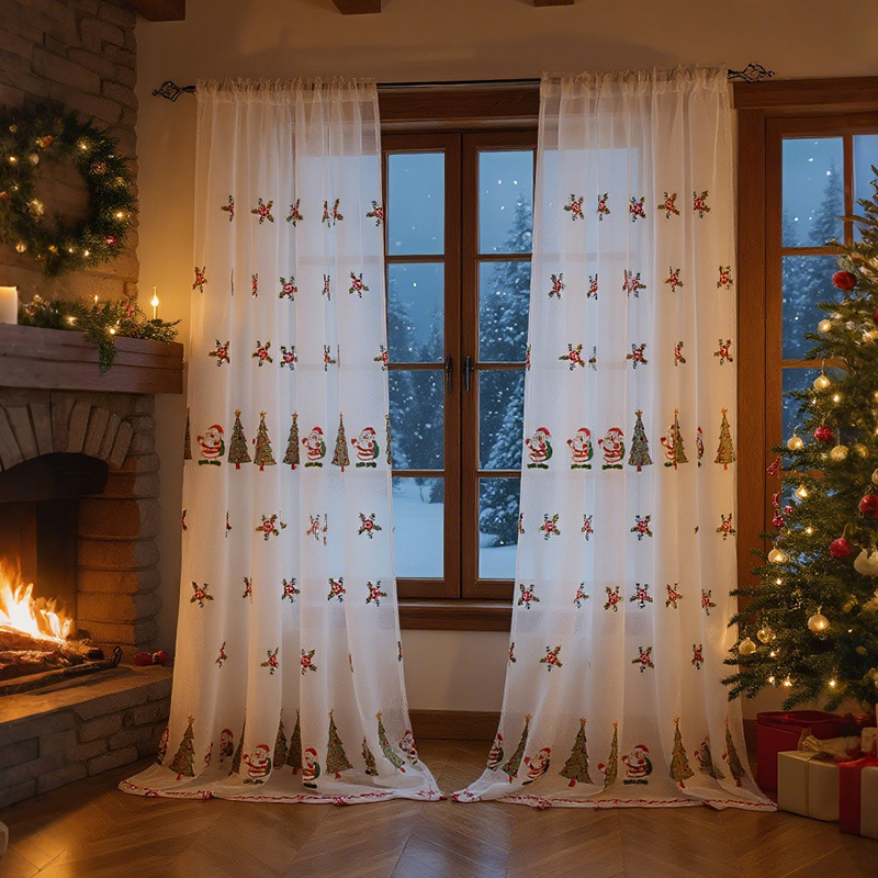 New American Christmas Curtains Christmas Tree Embroidered Window Screens Blackout Rectangular Beautification Decorative Fabric Finished Products New American Christmas Curtains Christmas Tree Embroidered Window Screens Blackout Rectangular Beautification Decorative Fabric Finished Products
