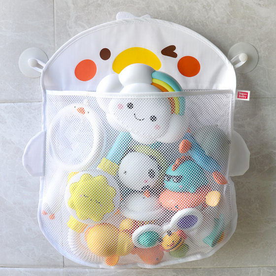 Yellow Duck Storage Net Bag Toy Pocket Children's Bath Toy Waterproof Drain Cartoon Dinosaur Bathroom Hanging Bag with Suction Cup