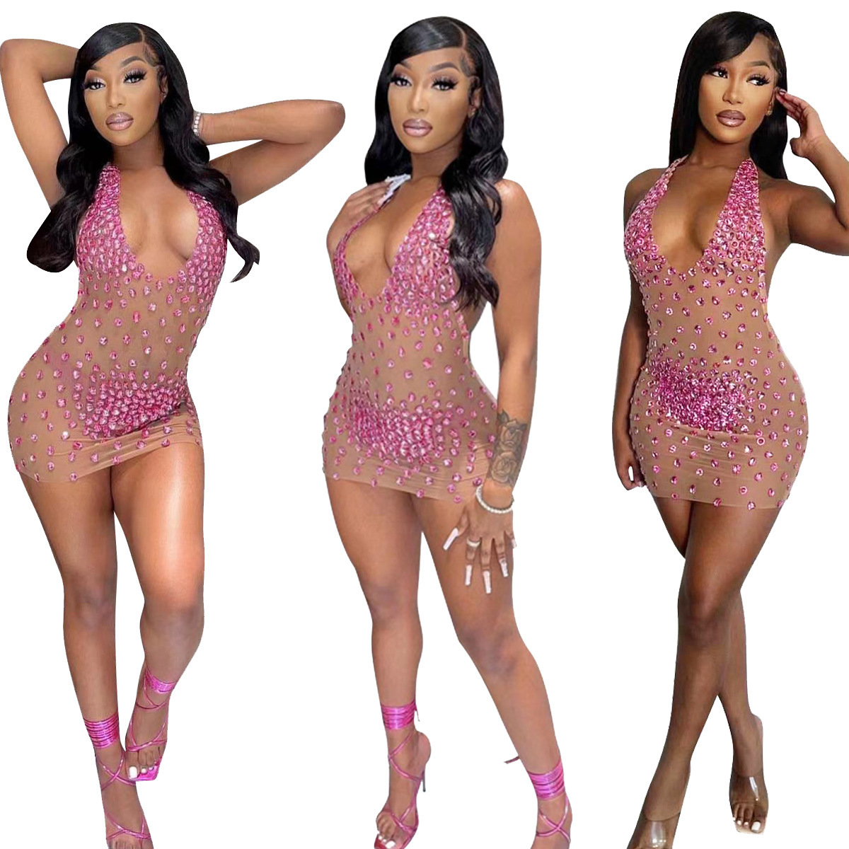 Summer New Color Big Diamond High Temperature Ironing Dress