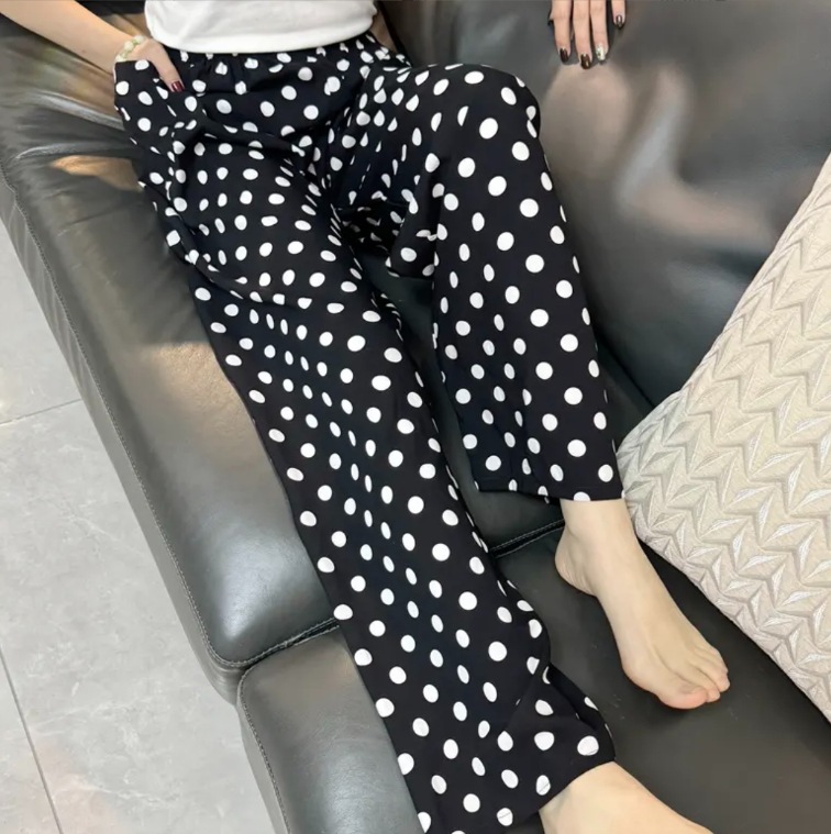 [Pantalones rectos de seda de algodón] El verano delgado de las mujeres es delgado, recto, suelto, se puede usar, protector solar, frío, pantalones de casa, pantalones de pijama