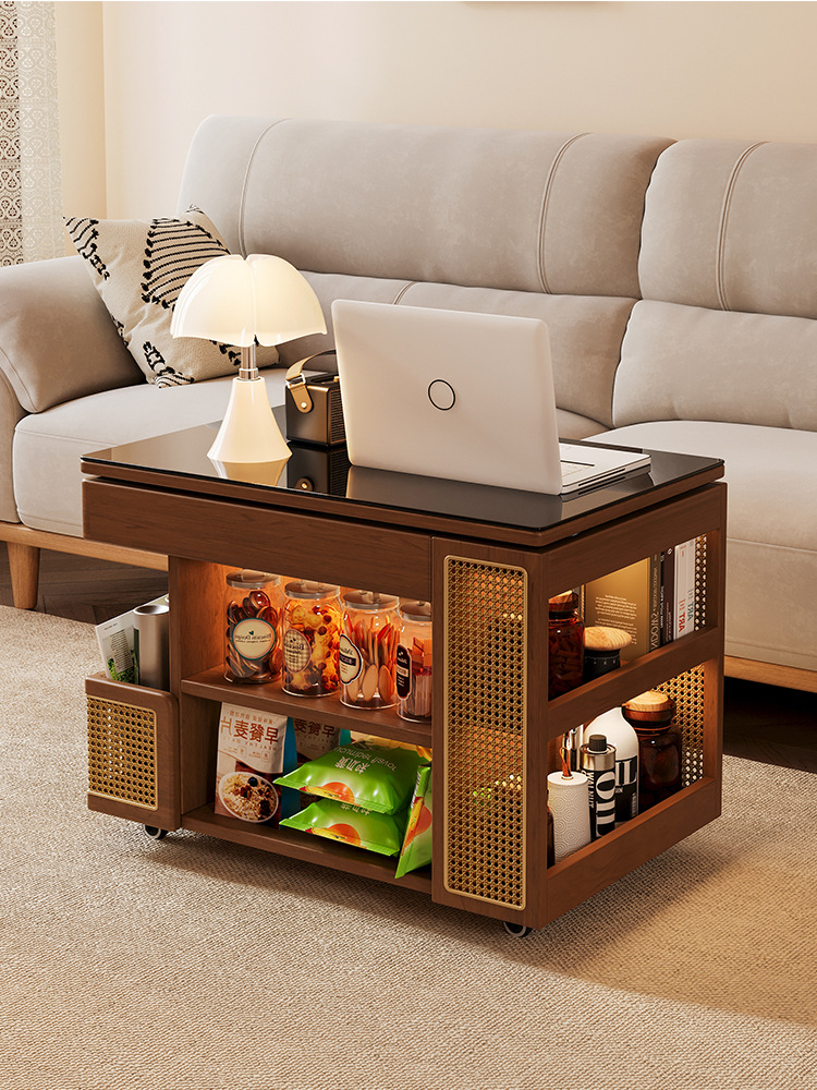 원목 이동식 사이드 테이블 버스 리프팅 커피 테이블 거실 소파 사이드 캐비닛 중세 스타일 트롤리 사이드 테이블