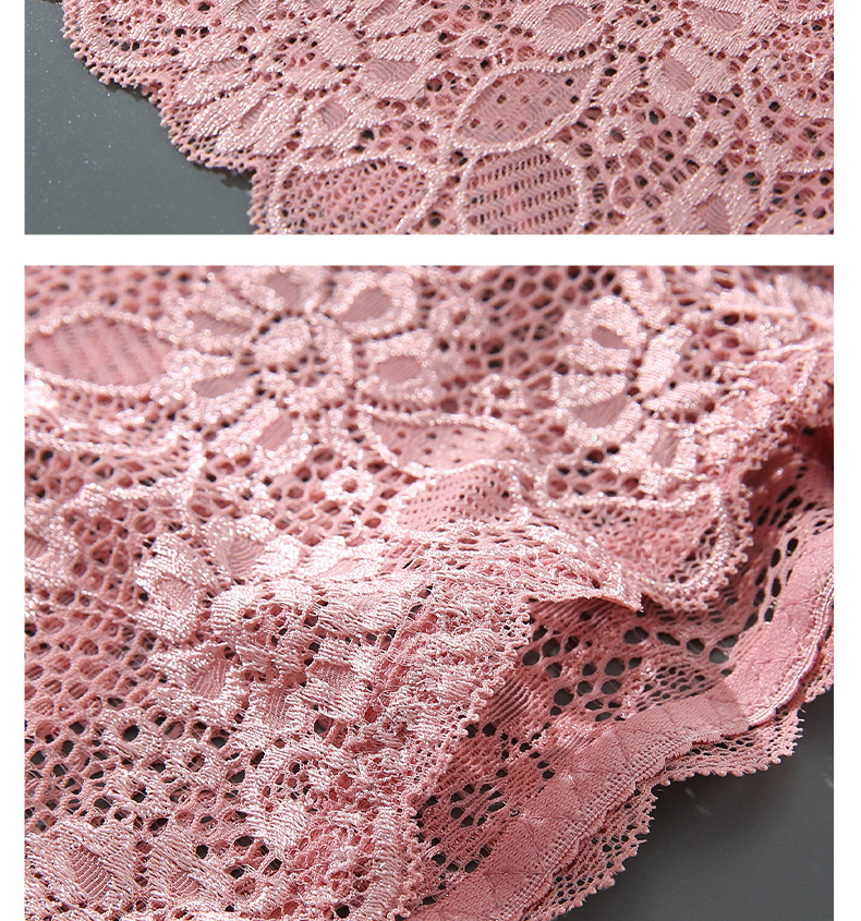 Solid Color Seamless Quick Dry Lace Mid Waist Briefs Panties display picture 8