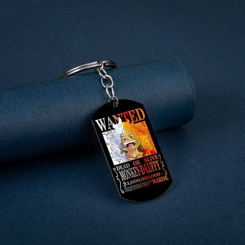 Captain Marvel's bounty poster featuring Luffy, the Pirate King, with a 3 billion bounty reward, color printed metal plate keychain in stainless steel