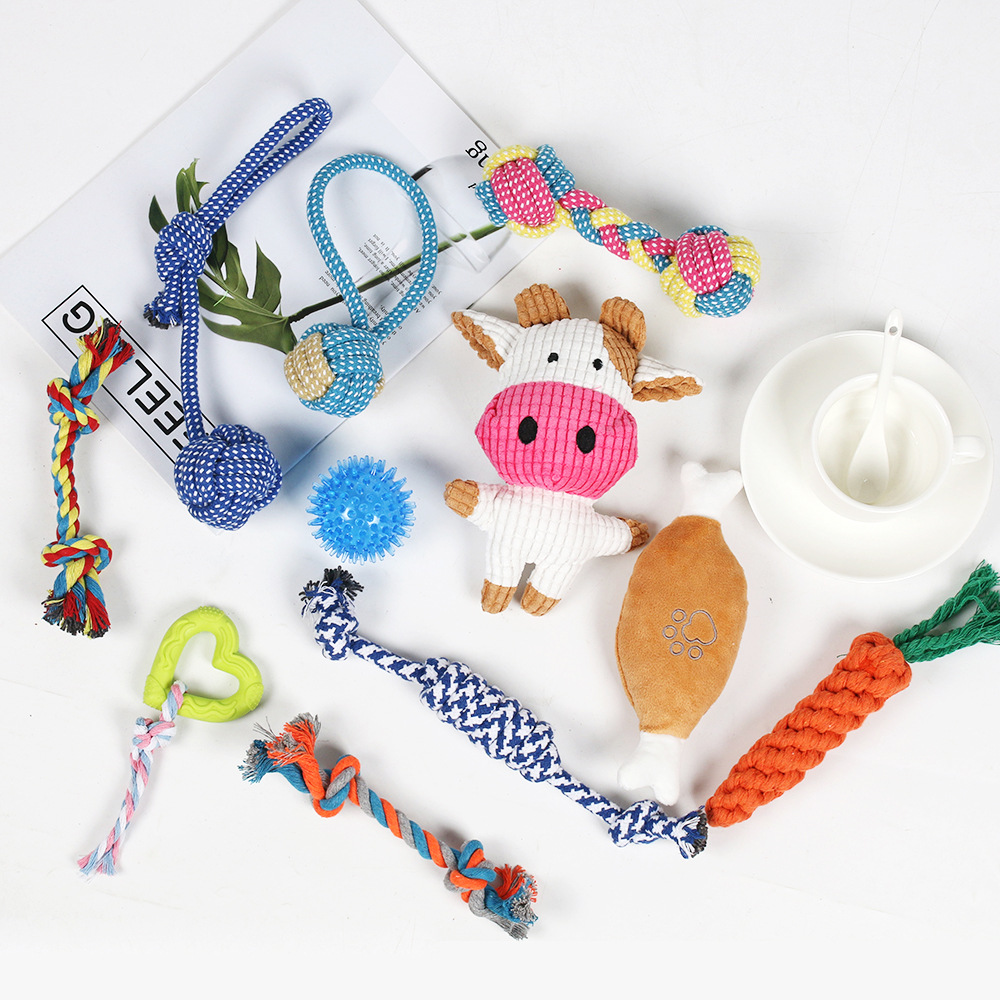 El popular juego de juguetes para la dentición de perros de Amazon, juguete de cuerda de algodón para mascotas, resistente a las mordidas, alivia el aburrimiento, suministra juguetes de autoentretenimiento.