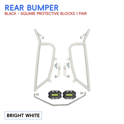 rear exhaust pipe bumpers, rear: Motorcycle bumper - whiteenhanced-rear-bumper-black-protective-block