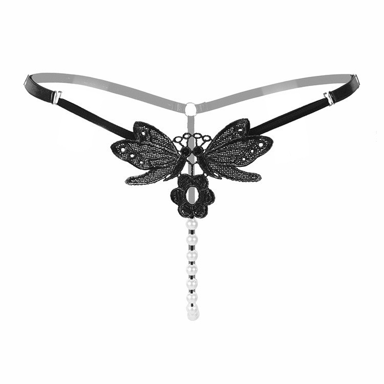 Women’s Embroidered Pearl G-String Low Waist Adjustable T-Back Underwear — detail image 1