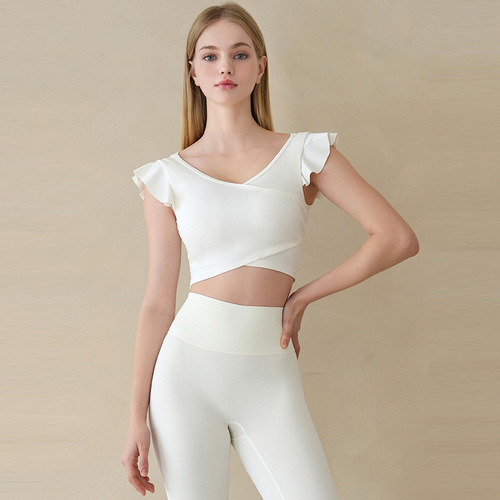 Yoga attire for women, summer high-end, elegant and ethereal fitness tank top, Pilates professional short-sleeved tight sports top