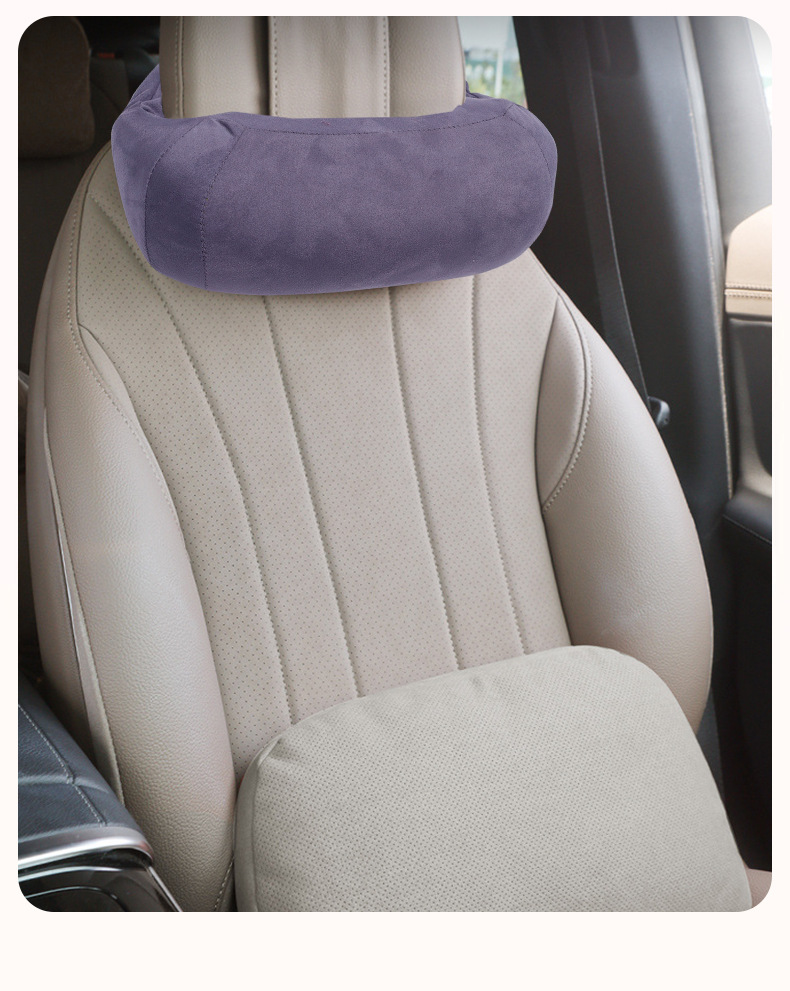Universal car neck pillow with magic tape, suede neck pillow, elastic cotton round U-shaped car headrest
