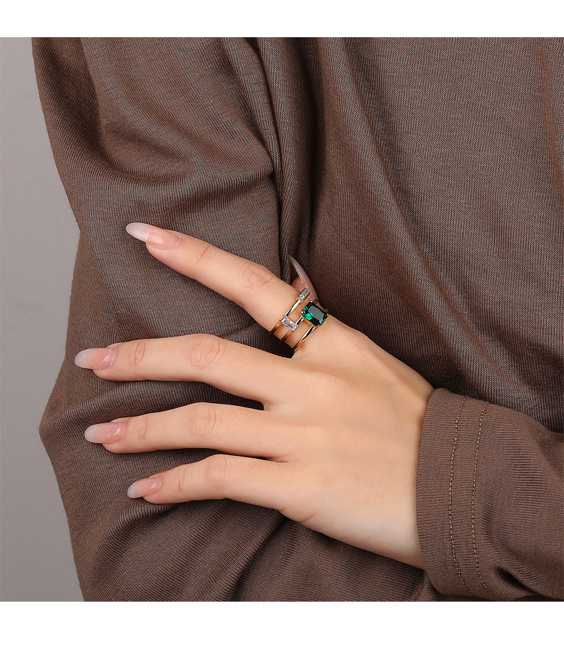 fashion s925 sterling silver inlaid color zirconium hollow open ring female