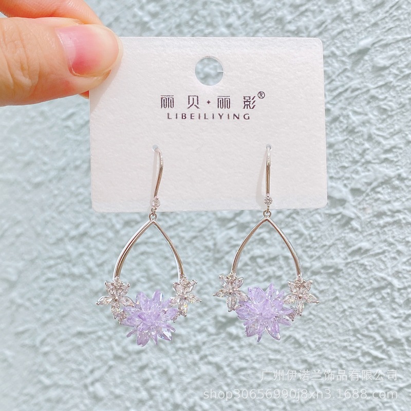 丽银/丽贝丽影铜镀金幻彩仙系彩色锆石轻奢简约小众甜美风耳环女|undefined