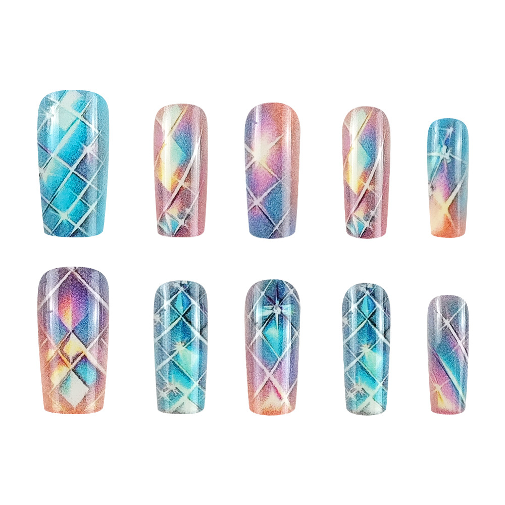 Comercio exterior mejor vendido colorido rango láser manicure cibernético futuro desgaste de uñas 24 piezas de parche de uñas