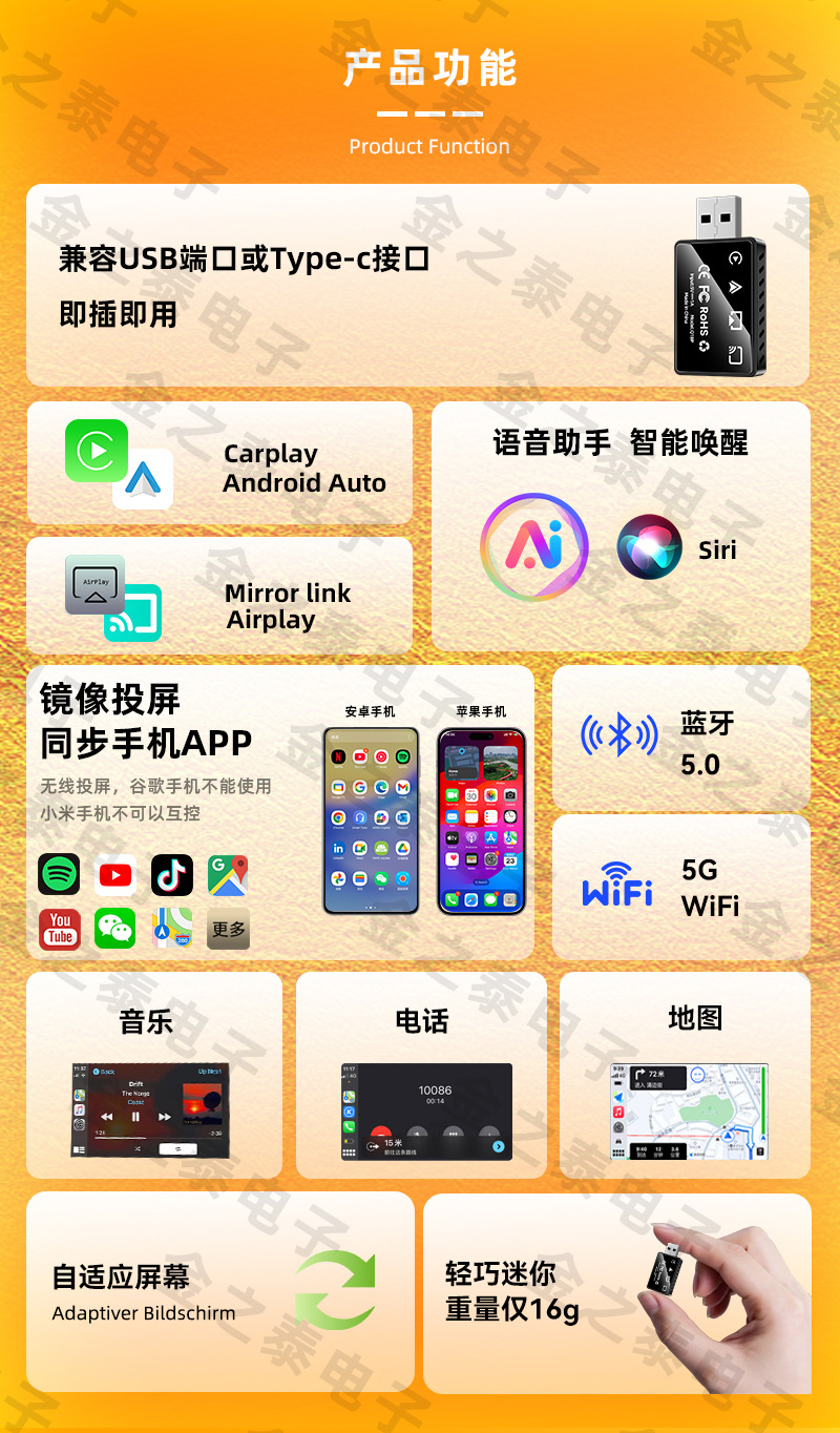 Hot-Selling 4-in-1 Carplay Wireless Box Smart Mirror Screen Projection Car Connectivity Reverse Control Carplay Box