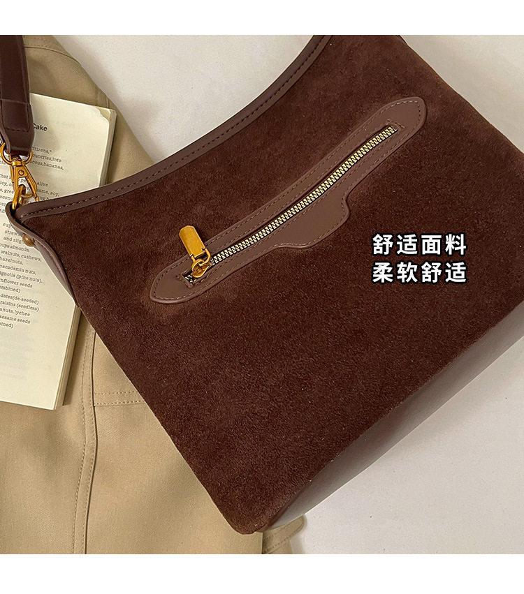 Túi đeo chéo nữ dáng hộp cỡ lớn chất liệu da lộn, kiểu mới phong cách công sở — màu cà phê, màu nâu, đen chi tiết 3