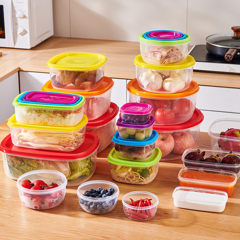 Caja de conservación fresca de arco iris cuadrada redonda transfronteriza, caja de conservación fresca sellada rectangular, refrigerador transparente para el hogar, tapa de conservación fresca al por mayor