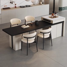 意式现代岛台餐桌一体家用高端厨房餐厅黑色岩板中岛台餐桌椅组合