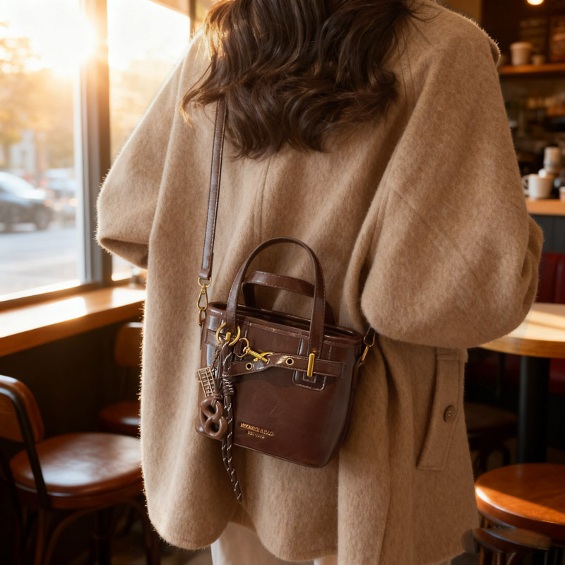 Coreano de alta calidad elegante bolso de cubo portátil para mujeres 2025 nuevo retro versátil viaje mochila de hombro