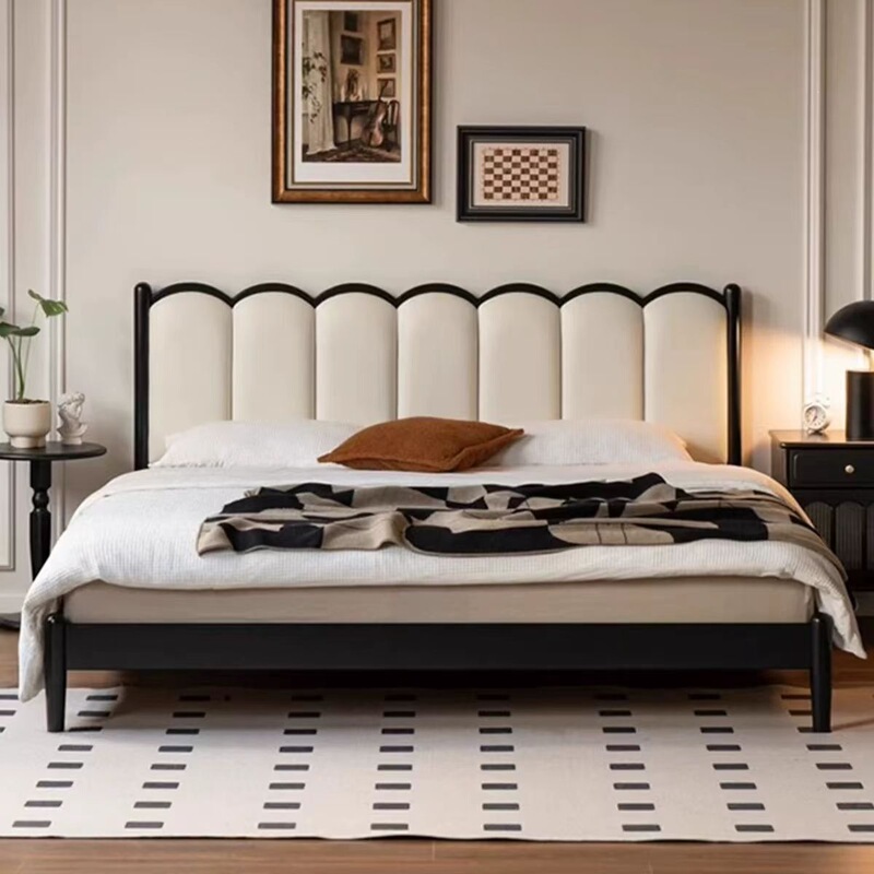 Iron bed with French cream ultra-thin soft headboard, modern minimalist iron frame bed, silent home use, available in double and single sizes Iron bed with French cream ultra-thin soft headboard, modern minimalist iron frame bed, silent home use, available in double and single sizes