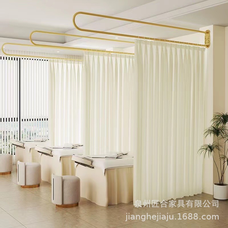 铁艺U型L型美容院养生馆理疗床美容床隔断帘窗帘杆布帘围帘支撑架