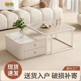 Cream Style Design Slate Coffee Table Cream Style White Slate Coffee Table Combination Light Luxury Small Apartment Living Room Home Coffee Table