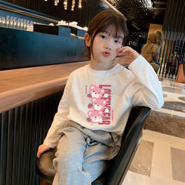 纯棉女童圆领时尚长袖t恤2026春秋新款薄款中大儿童卡通纯棉上衣