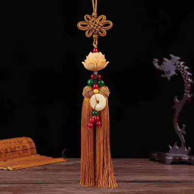 New car pendant imitation white Car hanging - yellow-lotus-car-hanger-earthy-yellow-tassel