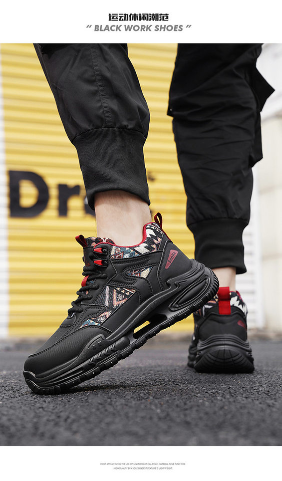 Giày thể thao nam cổ trung, giày sneaker năng động đế dày tăng chiều cao, dây buộc, phối màu — Việt Nam, màu, đen chi tiết 9