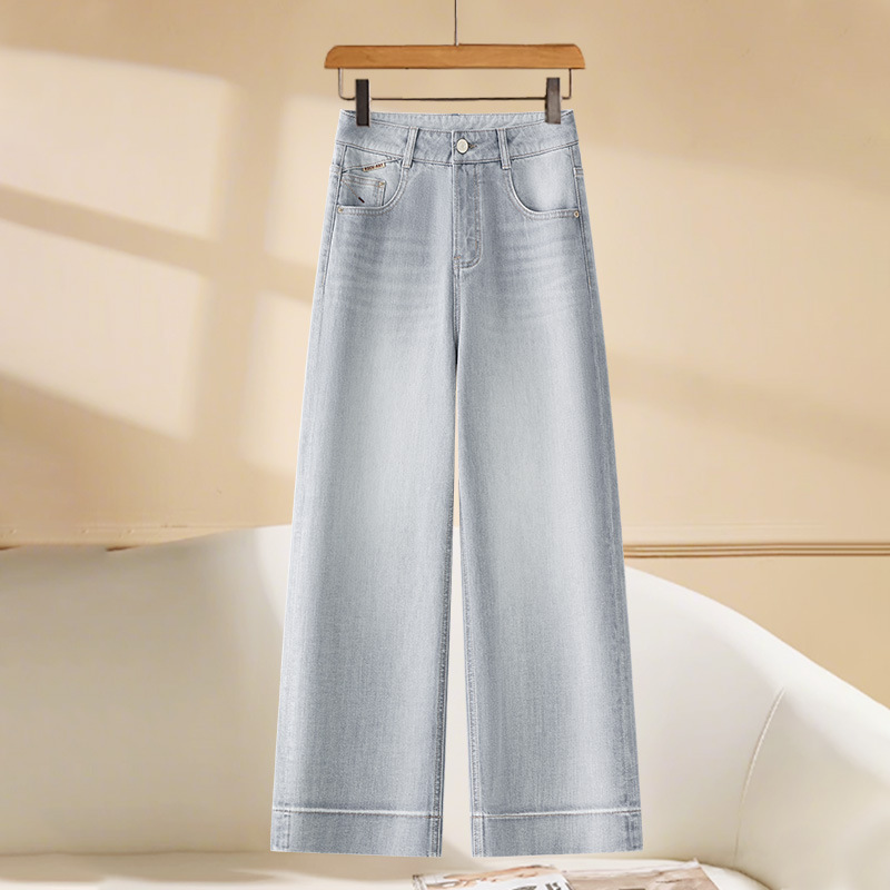 High-Waisted Slimming Jeans for Women, New Summer Style, Morandi Gray, Loose Fit, Versatile Cropped Pants, Narrow Straight-Leg Wide-Leg Pants