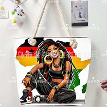 推特包加纳新品批发酷黑女孩印花单肩包托特包时尚大容量女包