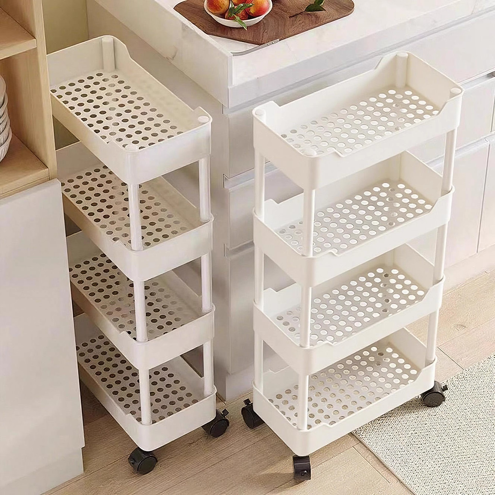 Kitchen Gap Storage Rack Floor-Standing Multi-Layer Ultra-Narrow Refrigerator Side Seam Wheeled Storage Rack Bathroom Sundries Trolley