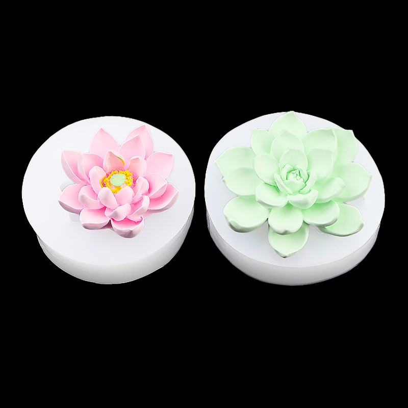 Molde de silicona carnosa de loto tridimensional, postre de chocolate, aromaterapia, vela de coche, decoración de yeso, molde decorativo