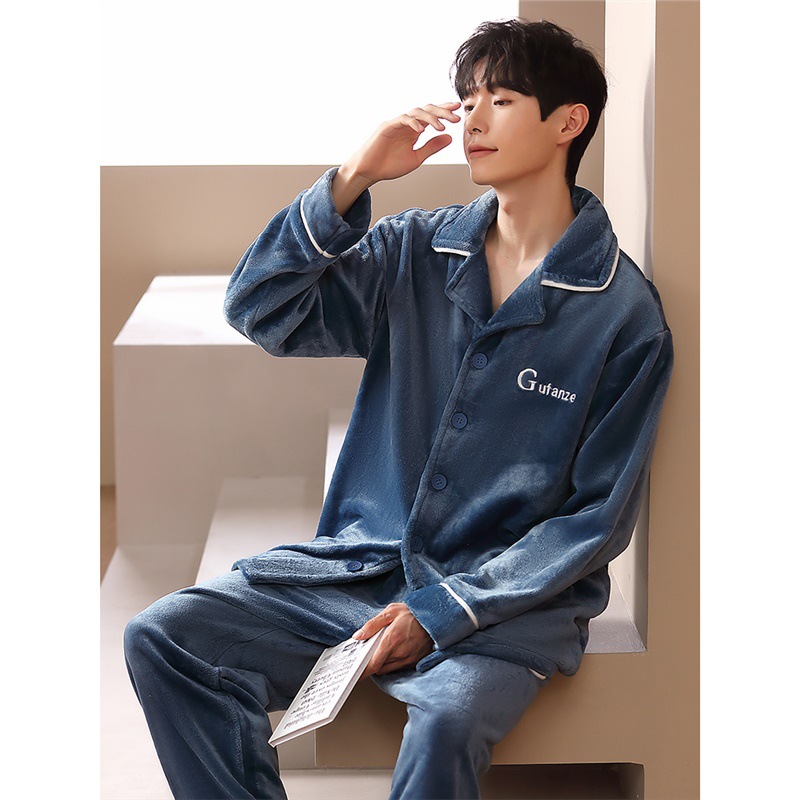 Pijamas de coral de lana de invierno para hombres con lana de invierno engrosado otoño invierno conjunto de ropa de franela 2025 nuevo