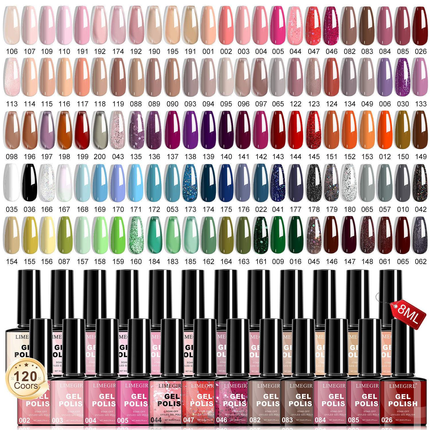 Juego de pegamento para esmalte de uñas LIMEGIRL juego completo de pegamento para esmalte de uñas de uñas nuevo de 120 colores