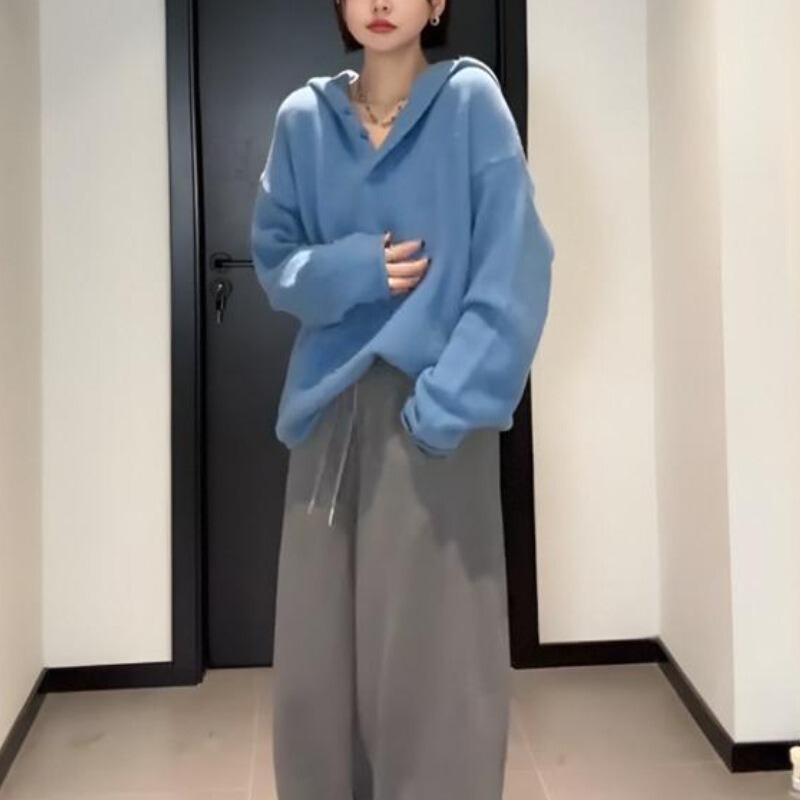 连帽针织衫女装秋冬毛衣内搭打底衫2025新款大码胖mm显瘦长袖上衣|undefined
